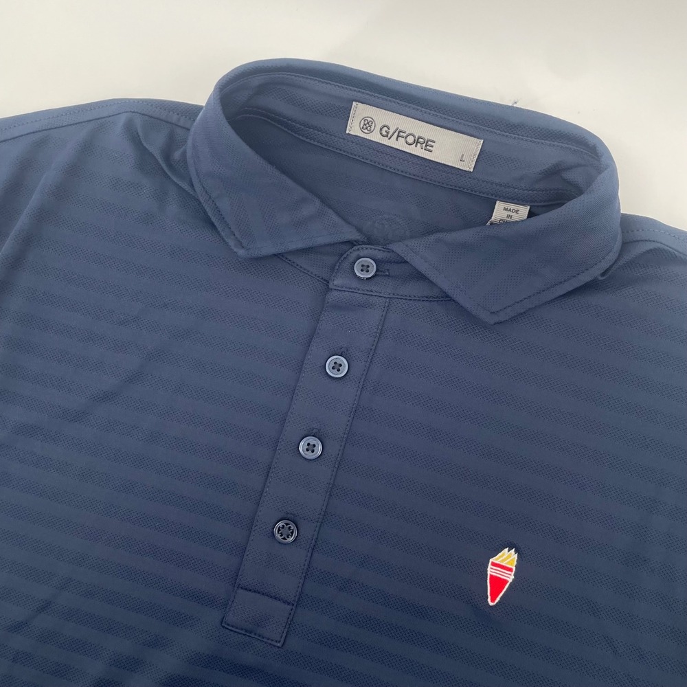 G/FORE Polo Shirt Mens Large Navy Blue Striped Performance Golf Short Sleeve NWT